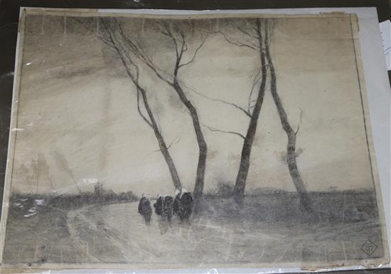 William Tatton Winter, pencil and watercolour landscape and another in pencil or lithograph, 24 x 31cm